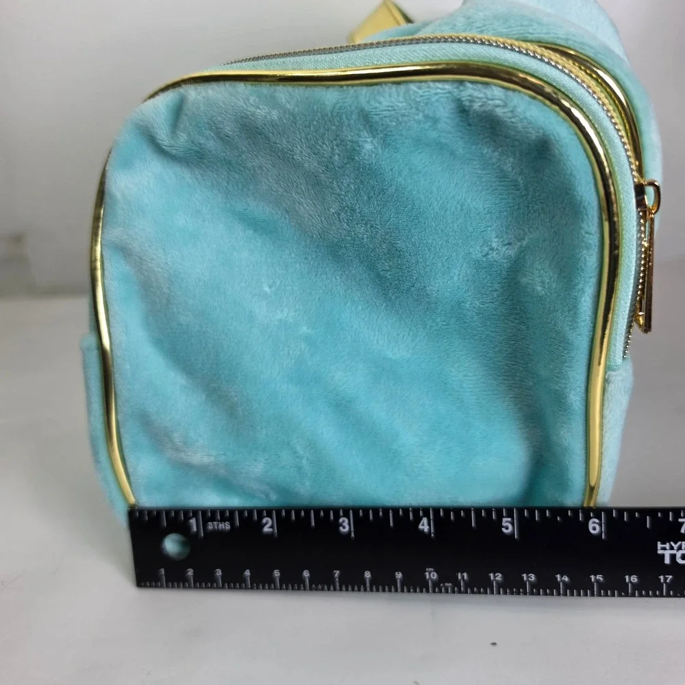 Juicy Couture Velour Cosmetic Bag Turquoise Blue Rhinestone XL Train Case Travel